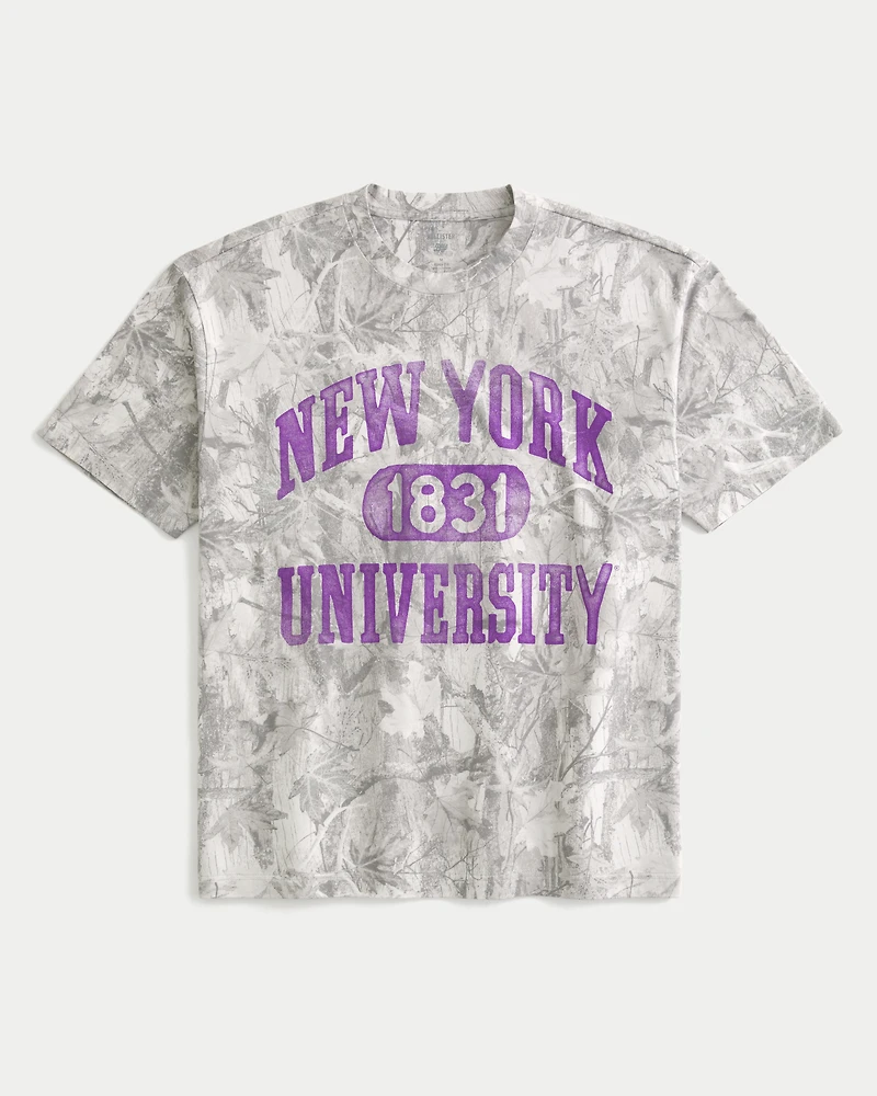 Boxy New York University Graphic Camo Tee