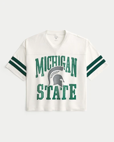 Baggy Crop Michigan State University Graphic Football Jersey