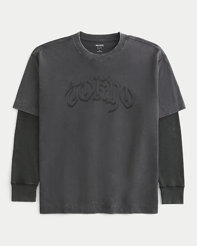 Boxy Layered Thermal Tokyo Graphic Shirt