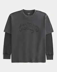 Boxy Layered Thermal Tokyo Graphic Shirt