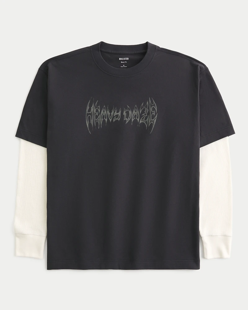 Boxy Layered Thermal Graphic Shirt