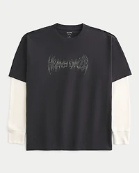 Boxy Layered Thermal Graphic Shirt