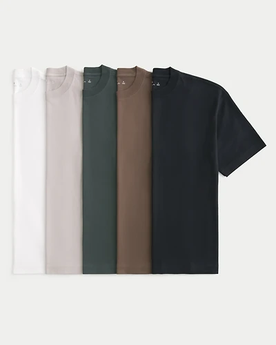 Boxy Heavyweight Cotton Crew T-Shirt 5-Pack