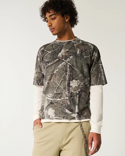 Boxy Heavyweight Crop Camo Crew T-Shirt
