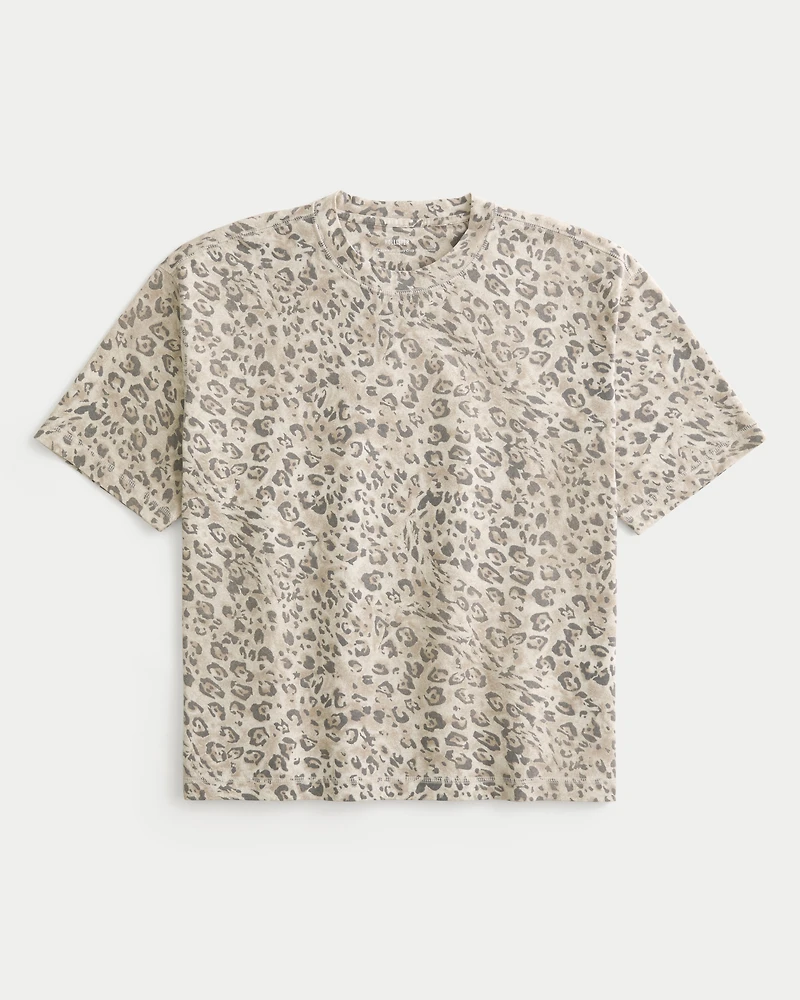 Boxy Crop Heavyweight Leopard Print Crew T-Shirt