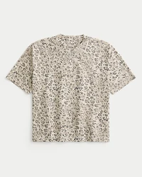 Boxy Crop Heavyweight Leopard Print Crew T-Shirt