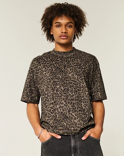 Boxy Crop Heavyweight Leopard Print Crew T-Shirt