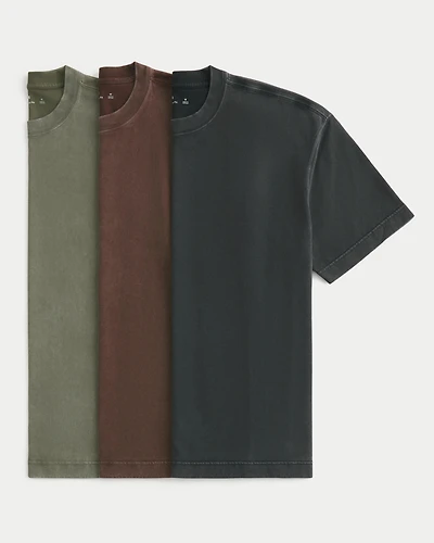 Boxy Heavyweight Washed Cotton Crew T-Shirt 3-Pack