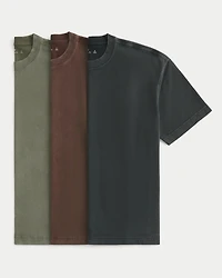 Boxy Heavyweight Washed Cotton Crew T-Shirt 3-Pack