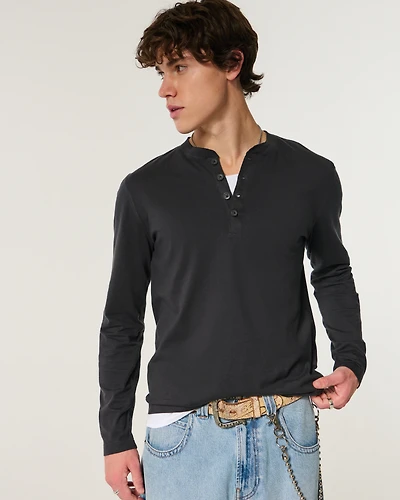 Washed Long-Sleeve Henley
