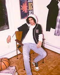 Relaxed Long-Sleeve Hooded Baseball Shirt
