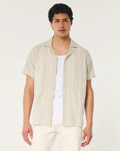 Relaxed Short-Sleeve Embroidered Pattern Shirt