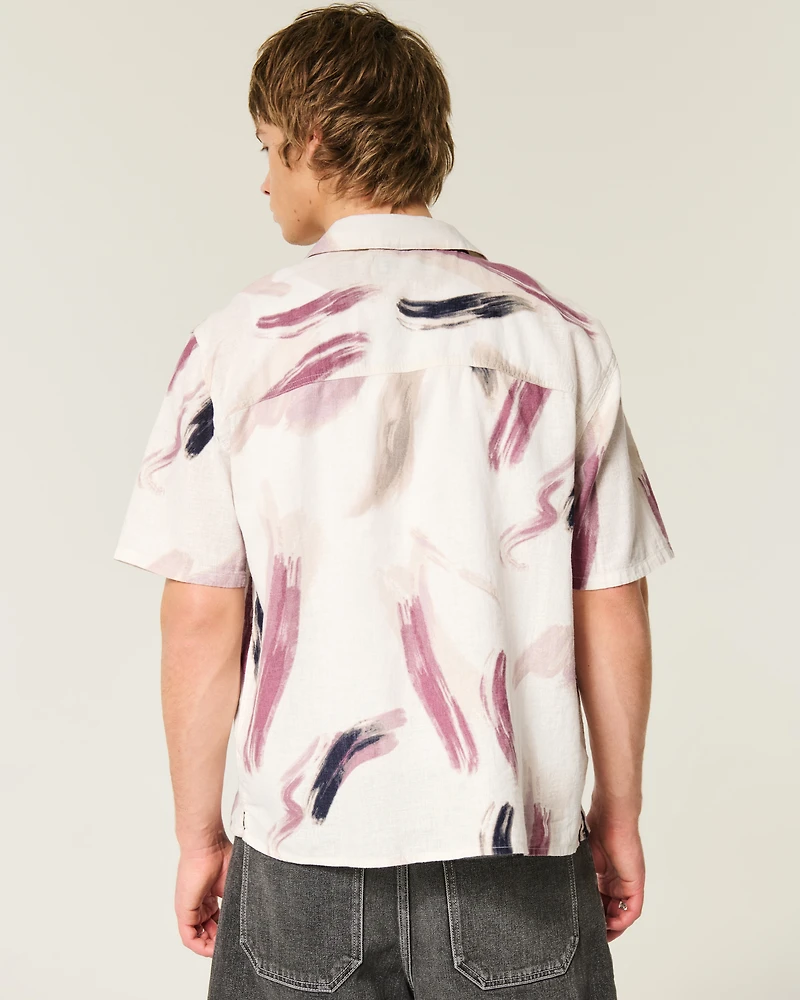 Linen-Blend Short-Sleeve Pattern Shirt