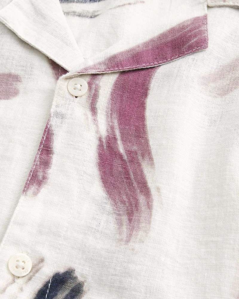 Linen-Blend Short-Sleeve Pattern Shirt