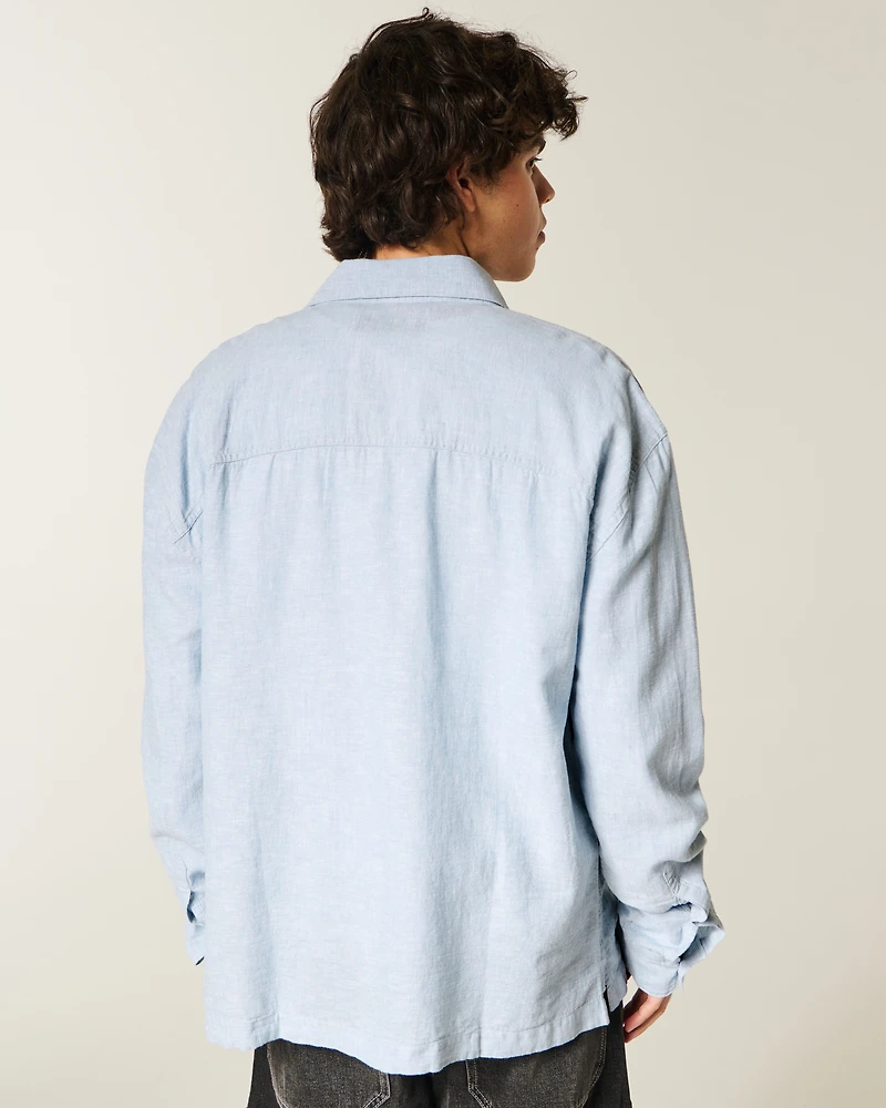 Linen-Blend Button-Through Shirt