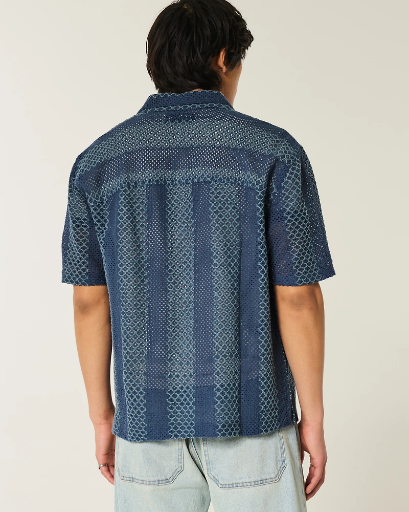 Boxy Short-Sleeve Crochet-Style Shirt