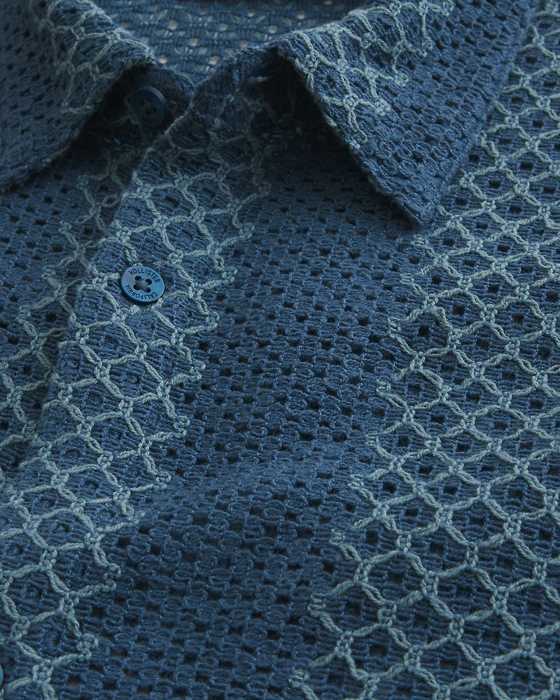 Boxy Short-Sleeve Crochet-Style Shirt