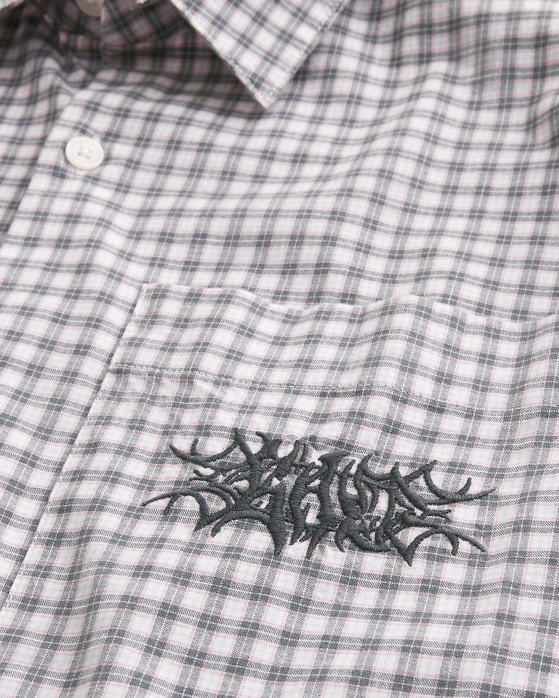 Boxy Short-Sleeve Embroidered Graphic Shirt