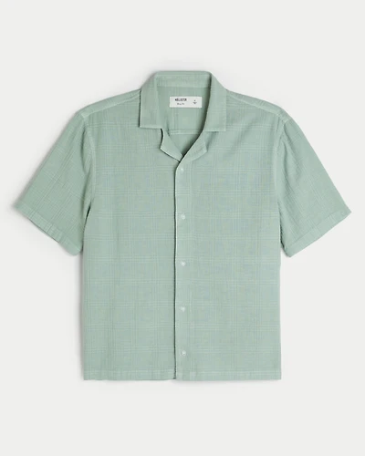 Boxy Linen-Blend Short-Sleeve Textured Shirt