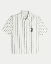 Boxy Linen-Blend Short-Sleeve Bermuda Graphic Shirt