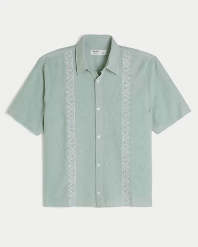 Boxy Short-Sleeve Embroidered Shirt