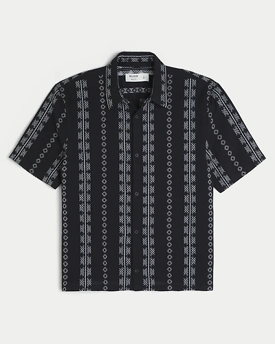 Boxy Short-Sleeve Embroidered Shirt