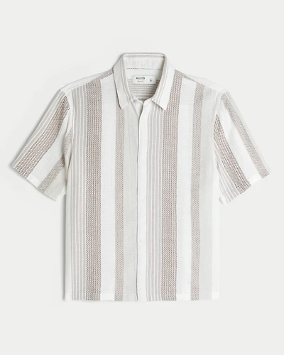 Boxy Short-Sleeve Textural Stripe Shirt