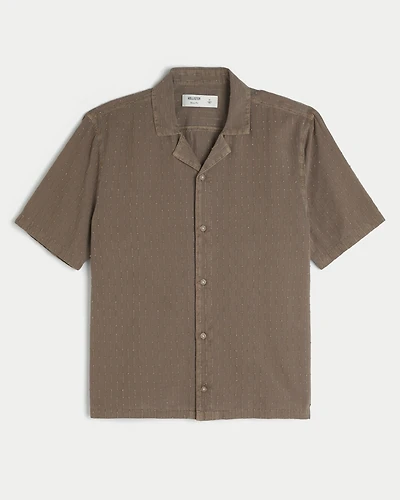 Boxy Short-Sleeve Textural Pattern Shirt