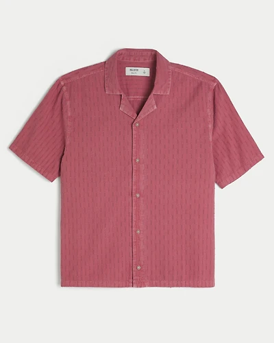 Boxy Short-Sleeve Textural Pattern Shirt