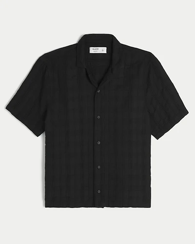 Boxy Short-Sleeve Textural Pattern Shirt