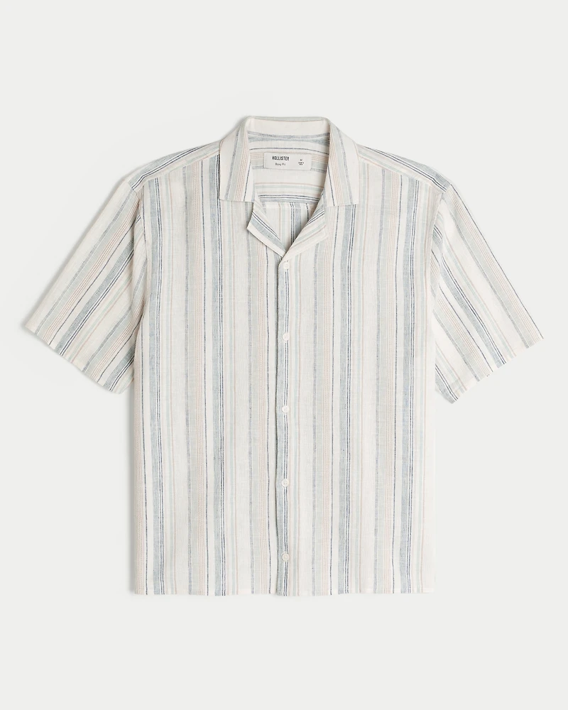 Boxy Short-Sleeve Linen-Blend Shirt