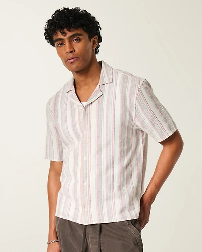 Boxy Short-Sleeve Linen-Blend Shirt