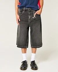 Washed Black Half-Length Skater Baggy Jeans