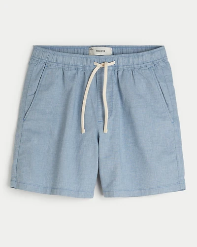 Mid-Thigh Linen-Blend Pull-On Shorts