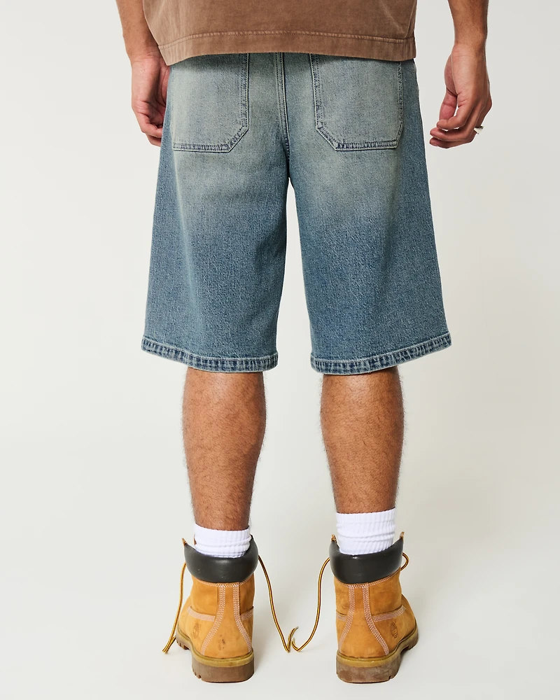 Taz Graphic Medium Wash Super Baggy Denim Shorts