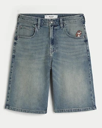 Taz Graphic Medium Wash Super Baggy Denim Shorts