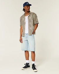 Light Wash Dice Graphic Super Baggy Denim Shorts