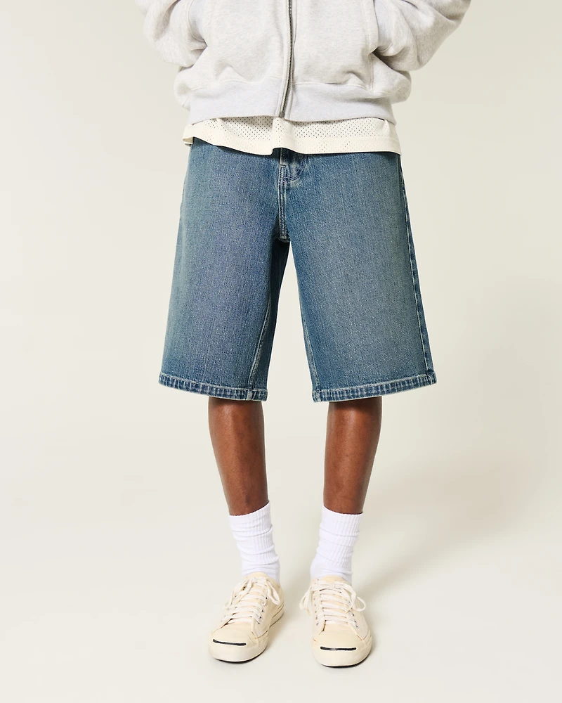 Below-the-Knee Dark Wash Super Baggy Denim Shorts