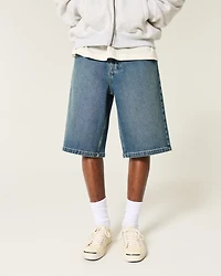 Below-the-Knee Dark Wash Super Baggy Denim Shorts