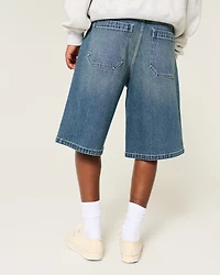 Below-the-Knee Dark Wash Super Baggy Denim Shorts