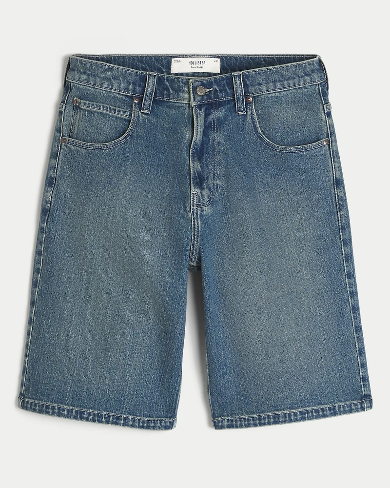 Below-the-Knee Dark Wash Super Baggy Denim Shorts