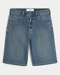 Below-the-Knee Dark Wash Super Baggy Denim Shorts
