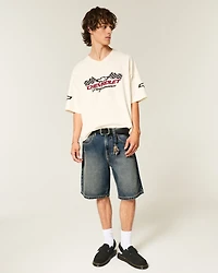 Snake Graphic Baggy Denim Shorts