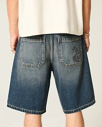 Snake Graphic Baggy Denim Shorts