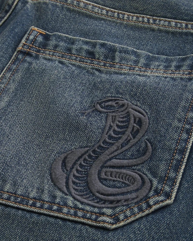 Snake Graphic Baggy Denim Shorts