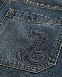 Snake Graphic Baggy Denim Shorts