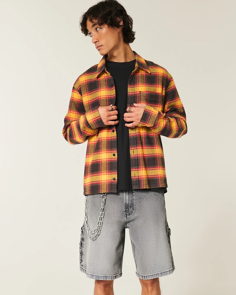 Washed Black Denim Baggy Painter Shorts