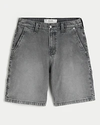 Washed Black Denim Baggy Painter Shorts