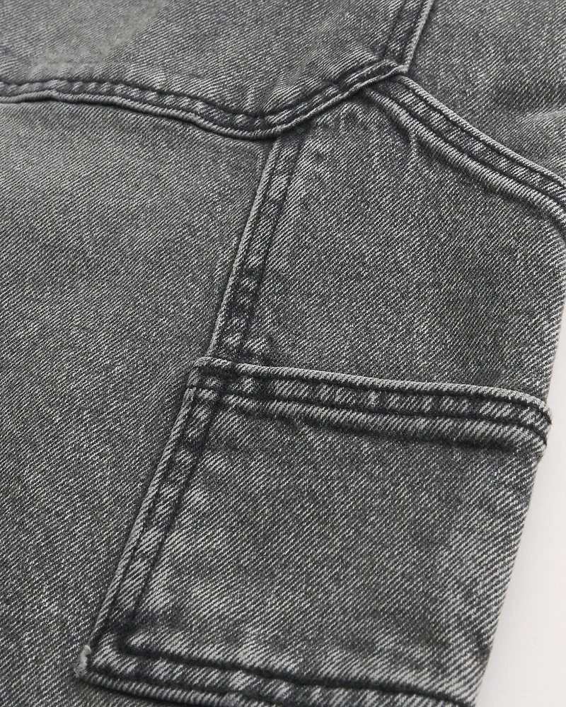 Washed Black Denim Baggy Painter Shorts