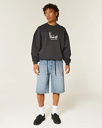 Medium Wash Super Baggy Denim Shorts